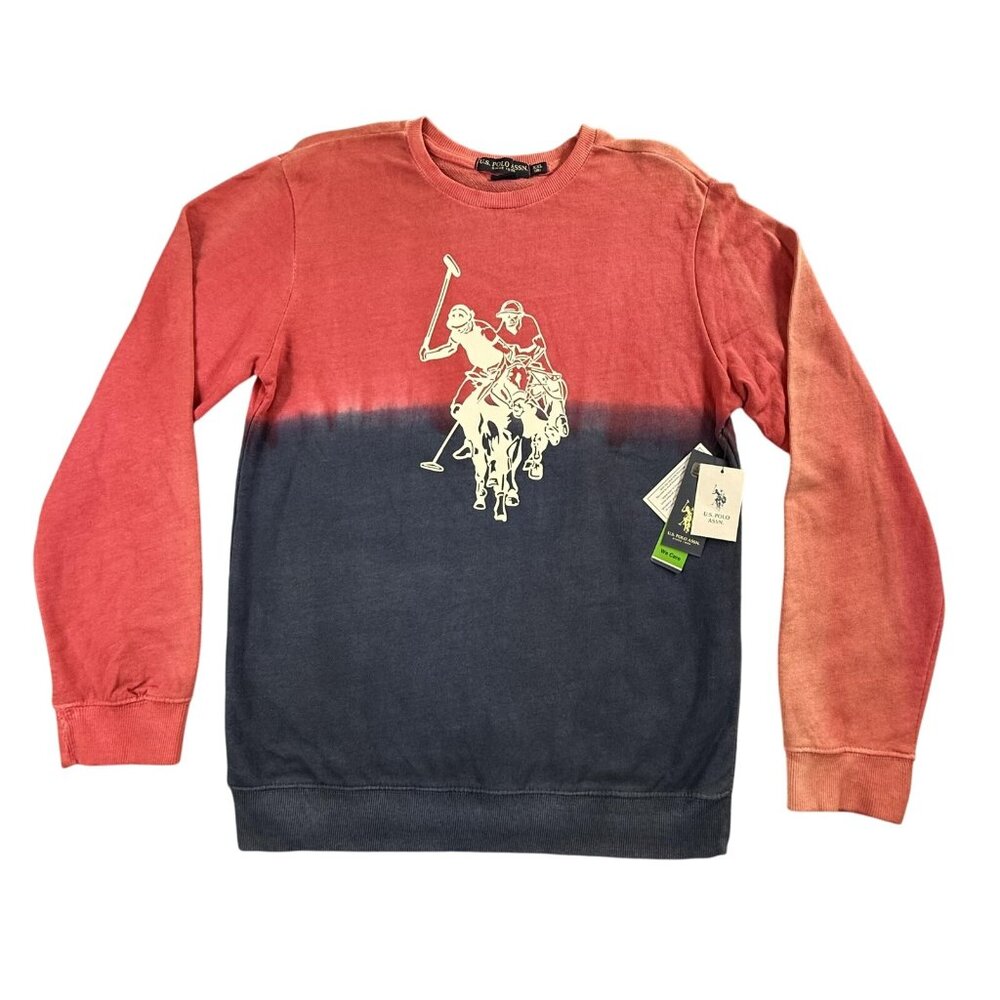 US Polo Assn Sweater Boys 2XL Red Blue Crewneck Pullover Dip Dye Logo Preppy
